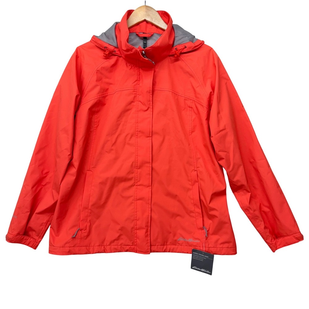 Eddie Bauer Rainfoil Packable Jacket Womens XL Orange Red WeatherEdge Waterproof